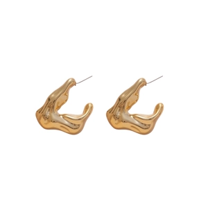 Modern gold-tone irregular C-shape acrylic earrings with a molten metallic texture finish