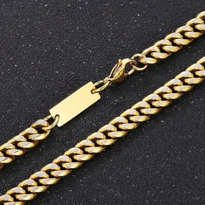 Collier Maille Cubaine En Acier Inoxydable Or Poli Avec Pendentif Plaque ID Bijoux Mode Hip Hop Punk Pour Hommes