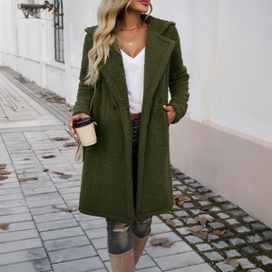 Damen Teddybär Mantel Mit Kapuze Kunstpelz Sherpa Fleece Jacke Locker Mittellang Winter Casual Mode Oberbekleidung Taschen