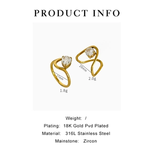 Detail specifications for zircon-set 18K gold PVD plated stainless steel geometric rings