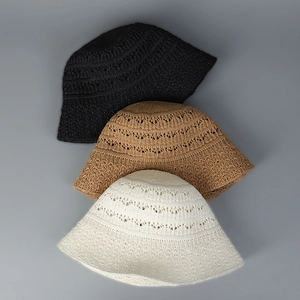Crochet hollow knit bucket hats for women in black, camel and beige colors