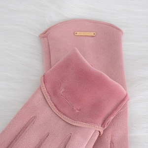 Damen Winterhandschuhe aus Wildlederimitat in Rosa mit warmem Futter und Touchscreen-Funktion
