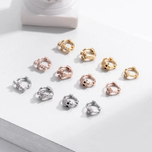 Cross and heart drop huggie earrings with zircon in gold, rose gold and silver finishes
