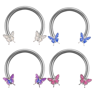 Horseshoe Piercing Ring Stainless Steel With Copper Glitter Butterfly Septum Cartilage Hoop Earring Body Jewelry