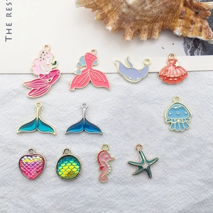 DIY colorful ocean series enamel charms including mermaid, starfish and shell pendants