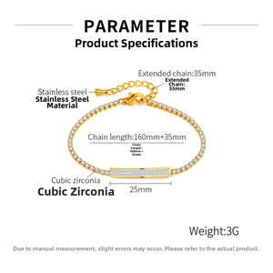 Detail of gold stainless steel bracelet featuring a 25mm bar paved with cubic zirconia