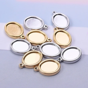Oval 304 stainless steel pendants for DIY bracelets and necklaces in gold and silver finish