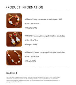 Detailed product specifications for vintage flower pearl necklace, bracelet and earrings set