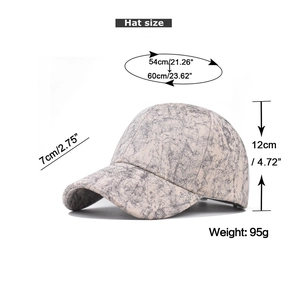 Detail showing dimensions of the tie-dye pattern baseball cap with size annotations