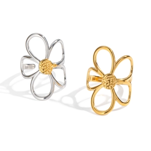 Polierte hohle Blumenringe in Silber und Gold, verstellbar für Damen