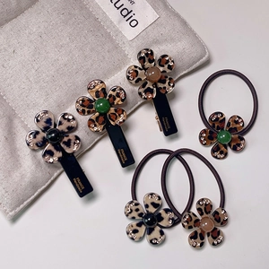 Leopard Flower Hair Clips And Hair Ties Rhinestone Inlaid Cellulose Acetate Duckbill Clips Korean Style For Women Girls