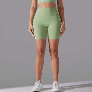 Women's high waist light green yoga shorts with elastic seamless fitness design