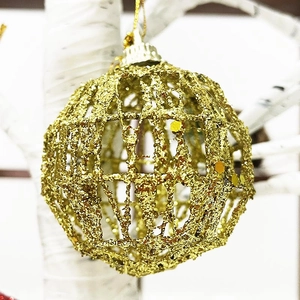 Hollow gold glitter Christmas ball ornament for tree decoration with wire pattern