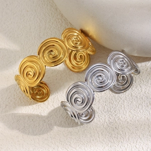 18K gold plated stainless steel spiral cuff bracelets with geometric vortex texture