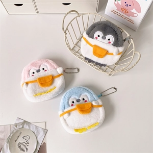 Cute plush penguin coin purse charms in grey, pink and blue with silver bead chains