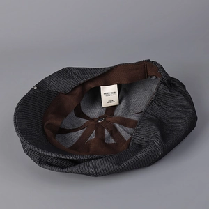 Dark grey striped cotton newsboy cap with soft cloud retro design and breathable lining