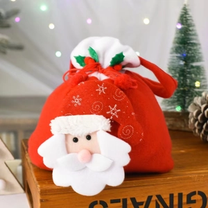 3D Santa Claus felt gift bag with drawstring closure for Christmas candies and presents