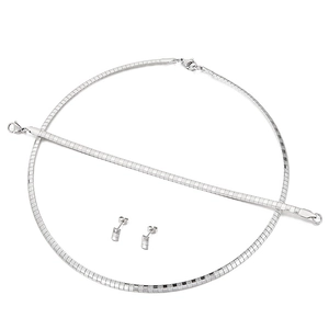 Polished silver stainless steel snake bone necklace and stud earring jewelry set