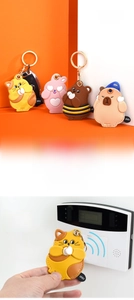 Detailed view of Capybara and animal PU leather access card holders with metal keychains