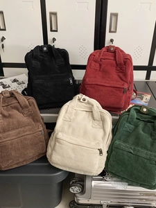 Casual corduroy mini backpacks in black, red, brown, beige, and green colors for women