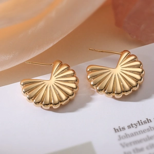 Elegant gold-plated geometric fan-shaped stud earrings with a polished metallic finish