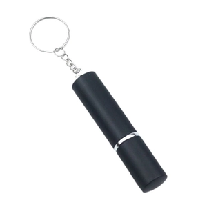 Sleek black 5ml portable perfume atomizer with silver keychain ring and durable metal casing