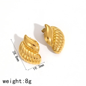 18k gold plated stainless steel teardrop earrings with elegant shell texture design