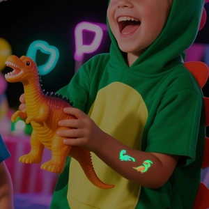 Luminous dinosaur tattoos for kids with glowing green effect for parties and festivals