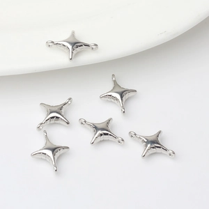 Zinc Alloy 3D Star Jewelry Connectors Silver Plated Double Hanging Loops For DIY Necklace Bracelet Crafting Making