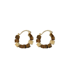 Maillard style tiger eye stone square geometric hoop earrings with gold plating finish