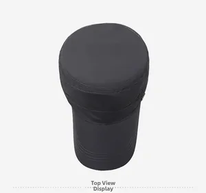 Top view of dark grey quick-dry flat top military hat with breathable mesh and stitching