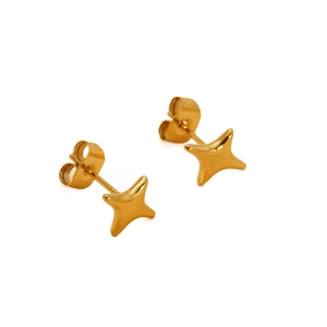 Elegant gold four-pointed star stud earrings in polished titanium steel with mirror finish