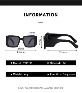 Detailed size specifications and measurements chart for oversized Y2K square sunglasses