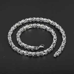 Detailed view of silver Byzantine square link chain made of high-quality stainless steel