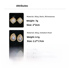 Detailed size and material specs for vintage resin rhinestone and pearl drop earrings
