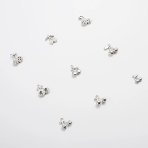 Polished silver cherry pendants with sparkling rhinestones for jewelry making