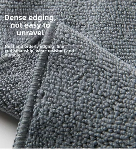 Detailed close-up of grey microfiber cleaning cloth showing reinforced stitched edges