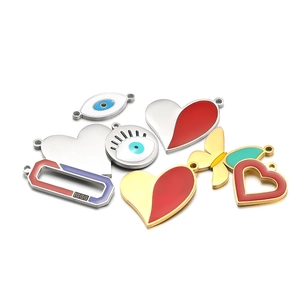 Colorful oil drip stainless steel heart and butterfly charms for DIY jewelry making