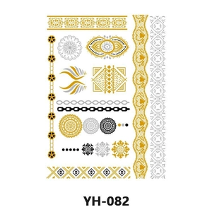 Metallic gold and silver mandala tattoo stickers with intricate lace and chain designs
