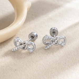 Bowknot Infinity Heart Cartilage Earring Stud Titanium Steel Copper Zircon Piercing Jewelry For Women Screw Back