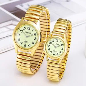 Luminous Expansion Band Quartz Watch For Women Men Large Arabic Numerals Stainless Steel Stretch Strap Casual Analog Wristwatch