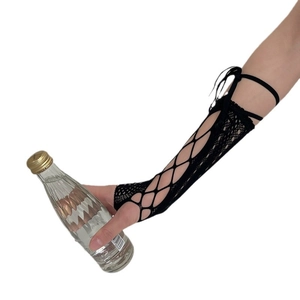 Mitaines résille noires Y2K avec lacets et design ajouré respirant pour style cosplay