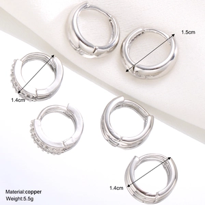 Minimalist silver copper teardrop hoop earrings set of 6 with micro-inlaid rhinestones
