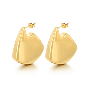 Minimalist chunky golden teardrop earrings with a high-polished mirror finish and hollow design