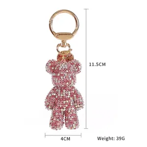 Pink rhinestone bear keychain with gold clasp, dimensions 11.5cm by 4cm, weight 39g