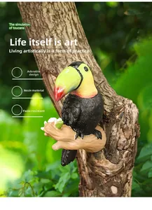 Sculpture détaillée de toucan réaliste en résine pour décoration d'arbre de jardin