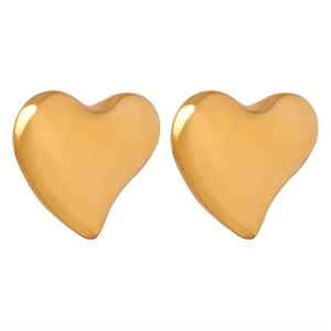 Polished gold plated heart earrings in a symmetrical minimalist geometric design