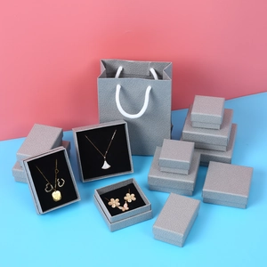 Gray litchi grain jewelry gift box set with matching paper bags in various sizes