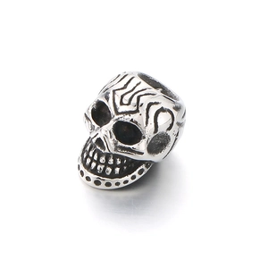 Antique silver stainless steel skull charm bead for DIY Halloween jewelry making