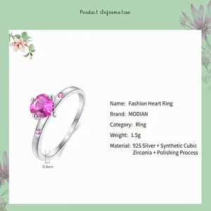 925 silver ring featuring pink heart-shaped zirconia and polished finish main view